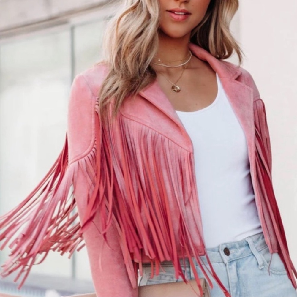 Vici cropped fringe faux suede jacket